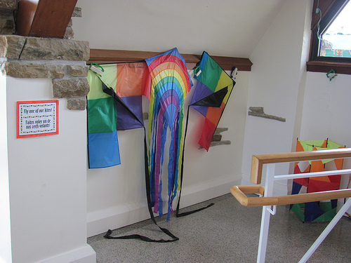 Kites in the Alexander Graham Bell museum in Baddeck, NS.  Photo by author.