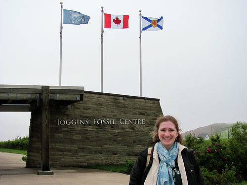 In front of the Fossil Center, in the fog