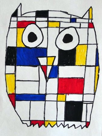 Mondrian Owl on Artsonia, drawn by a fourth grade student