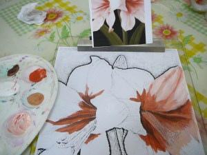 Computer-zoom and 'pencil sketch' filter + watercolors 