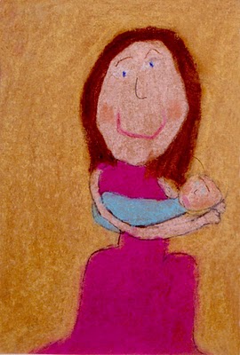 Child's pastel drawing inspired by Mary Cassatt.  Click for source