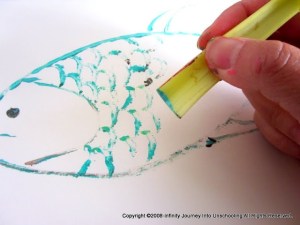 Printing with celery and other vegetables. Pinecones don't work as well as you'd think, based on my previous efforts, but starfruit are great!  Click for source.