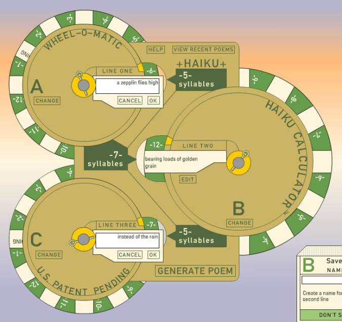 Haiku calculator by Eugene Parnell, sample text by me.