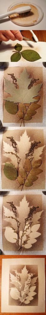 Leaf printing with splatter technique.  Click for source.