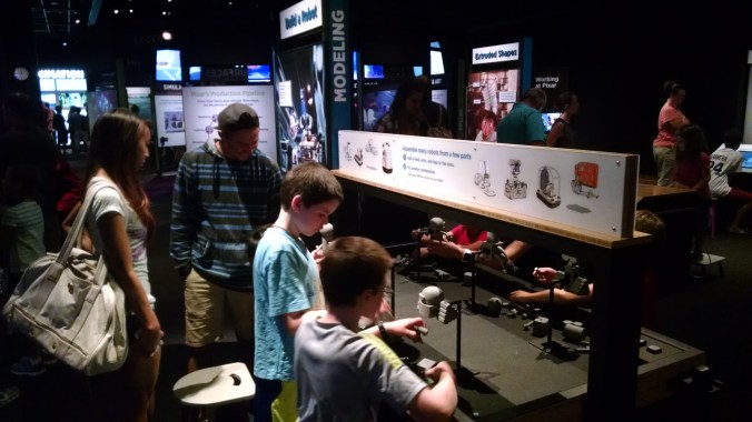 A simple and very familiar interactive (assemble magnetic body parts, this time for robots) with new context; using a certain number of base parts, Pixar designers could generate X number of unique robot combinations (and therefore how many can you?) Context is everything, and some good ideas stay good, even if they feel like they've been done to death.