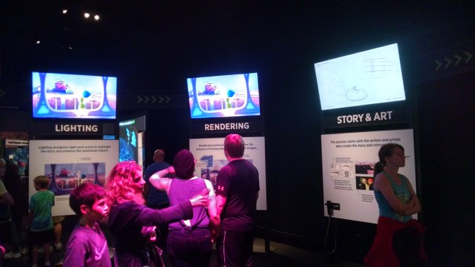 This circular exhibit element allowed you to track the evolution of a scene through the elements of the design and implementation process, but while visually engrossing was a little short on the 'concept and storyboarding' section.