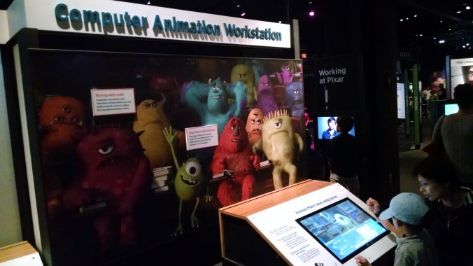 This animation station was one of the few where it helped to have paid attention earlier in the exhibit, to the 'rigging' section. It focused more on speed and range of motion, but was also influenced by the rules of how the character's arm moved, based on the virtual bones and flexibility it had already been given.